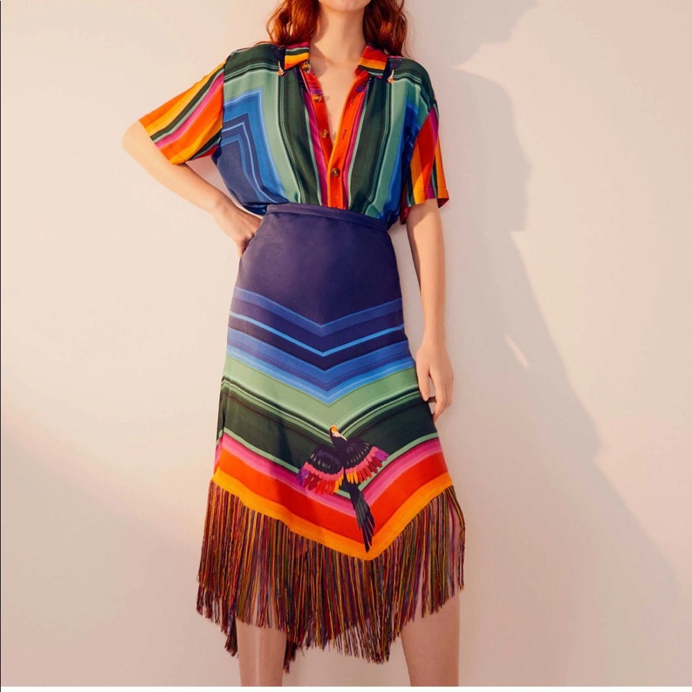 🎄 FARM Rio Rainbow Macaws Scarf Midi Skirt - Picture 8 of 15